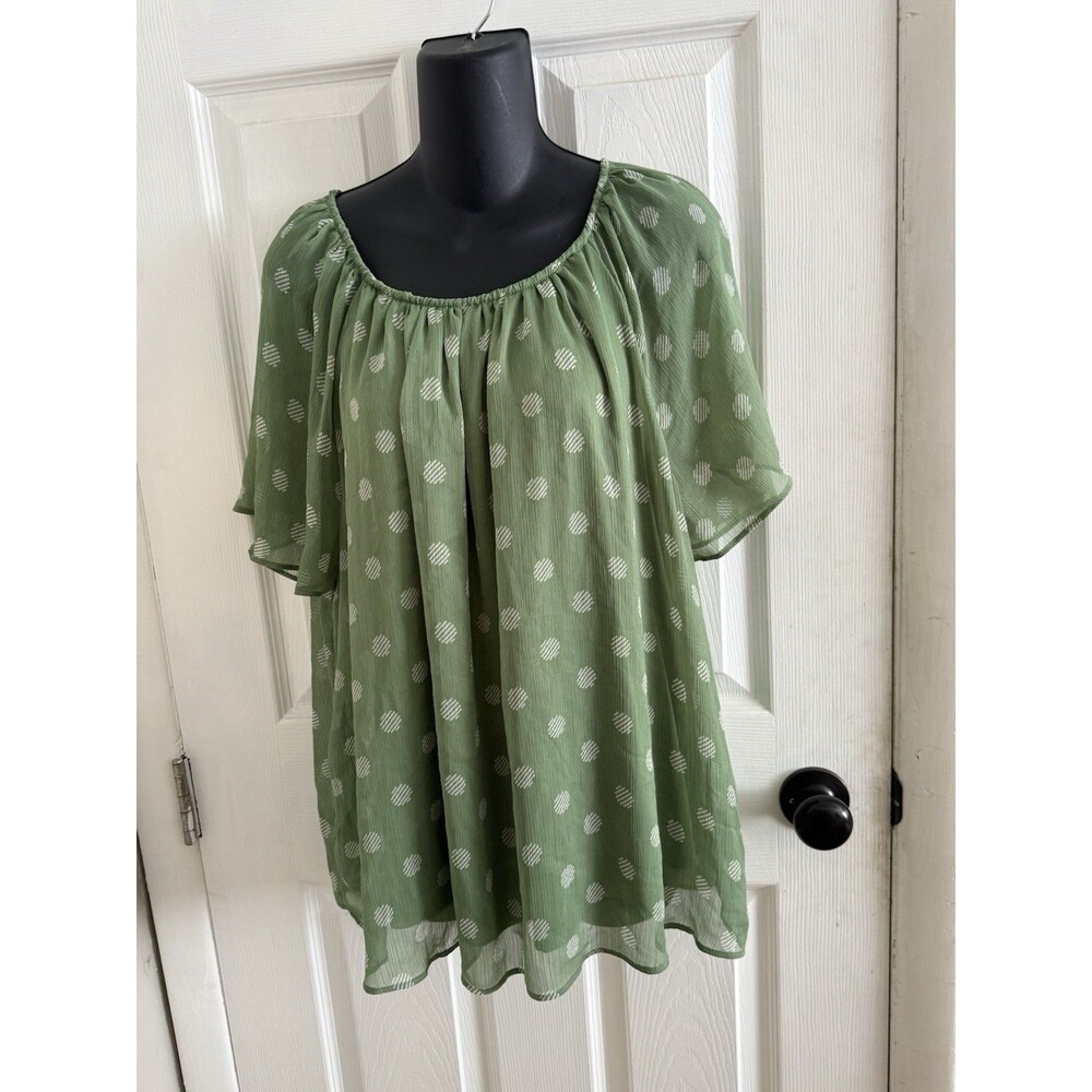 LAUREN CONRAD GREEN  POLKA DOT SHEER LINED TUNIC TOPBLOUSE Plus SIZE 1X